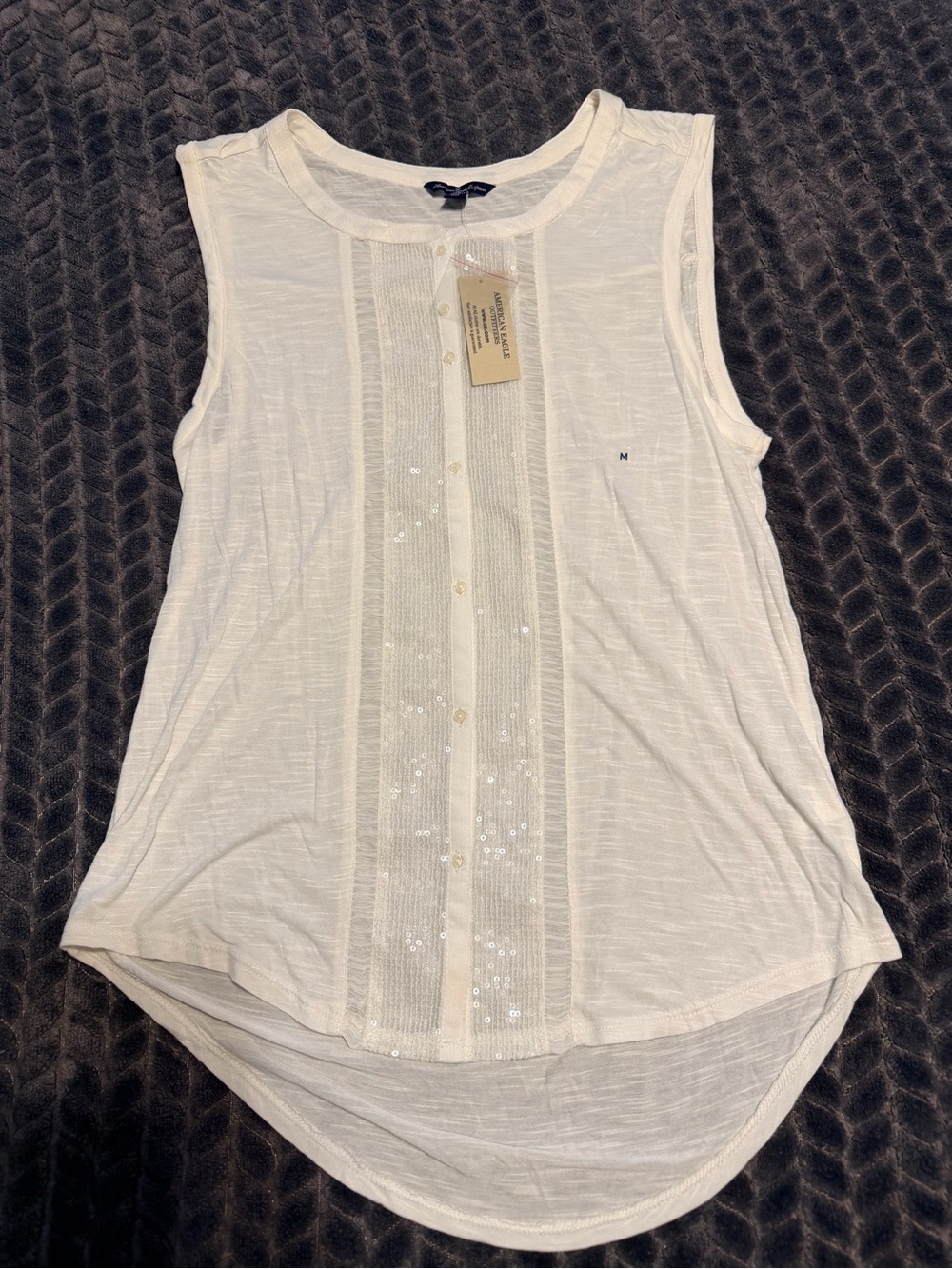 American Eagle Outfitters White Sleeveless Sequin-Trim Tank Top